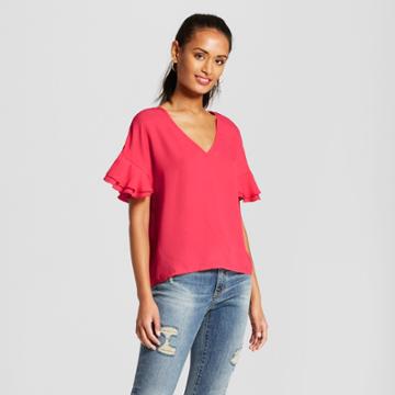 Women's Ruffle Sleeve Top - 3hearts (juniors') Berry