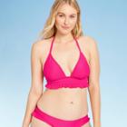 Women's Textured Dot Ruffle Halter Bikini Top - Shade & Shore Raspberry M, Women's, Size: