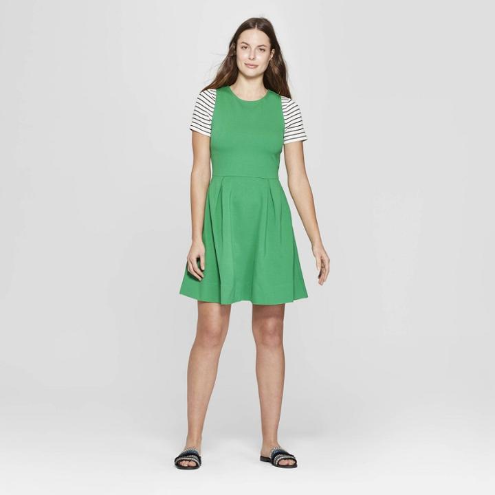 Women's Relaxed Fit Sleeveless Crew Neck Fit And Flare Ponte Dress - A New Day Green