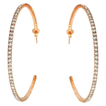Zirconmania Women's Zirconite 50mm Round Crystal Hoop Earrings - Rose Gold