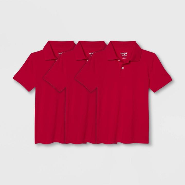 Boys' 3pk Short Sleeve Pique Uniform Polo Shirt - Cat & Jack Red