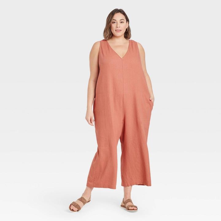 Women's Plus Size Sleeveless Cropped Jumpsuit - Universal Thread Rust