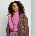 Women's Long Sleeve Mock Turtleneck Ribbed Pigment Dyed T-shirt - Wild Fable Magenta Xs, Women's, Pink