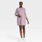 The Nines By Hatch Striped 3/4 Sleeve Maternity Dress Blue/pink