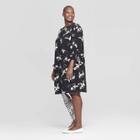Women's Plus Size Floral Print Tie Sleeve Shift Dress - Ava & Viv Black X