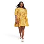 Women's Plus Size Mum Floral Print Puff Sleeve Mini Dress - Kika Vargas X Target Gold