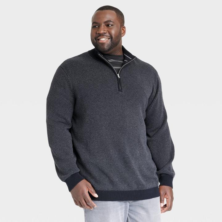 Men's Big & Tall 1/4 Zip Turtleneck Collared Pullover - Goodfellow & Co Black