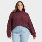 Women's Plus Size Mock Turtleneck Pullover Sweater - Knox Rose Red