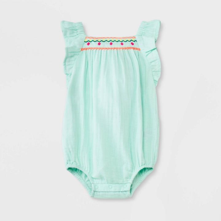 Baby Girls' Trim Romper - Cat & Jack Mint Green Newborn
