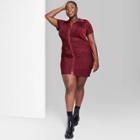 Women's Plus Size Short Sleeve Button-front Bodycon Dress - Wild Fable Berry Red