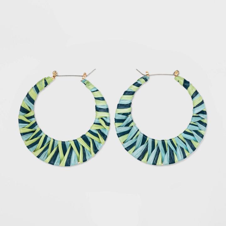 Raffia Hoop Earrings - A New Day Teal, Women's, Green