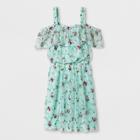 Lots Of Love By Speechless Girls' Cold Shoulder Floral Embroidered Dress - Green