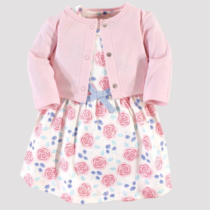 Touched By Nature Baby Girls' Rose Orgainc Cotton Dress & Cardigan - Pink 4t, Girl's, Pink - Pink