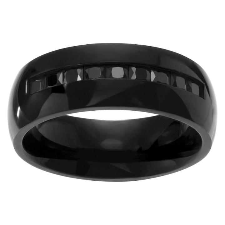 Territory 3 / 8 Ct. T.w. Square-cut Cz Men's Wedding Inlaid Set Ring In Titanium - Black,
