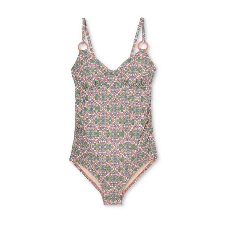 Maternity Printed Front Ring Strap One Piece Swimsuit - Isabel Maternity By Ingrid & Isabel S, Green/pink/yellow