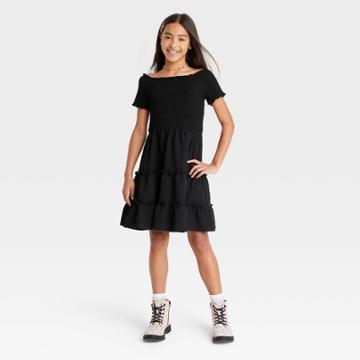 Girls' Smocked Tiered Dress - Art Class Black