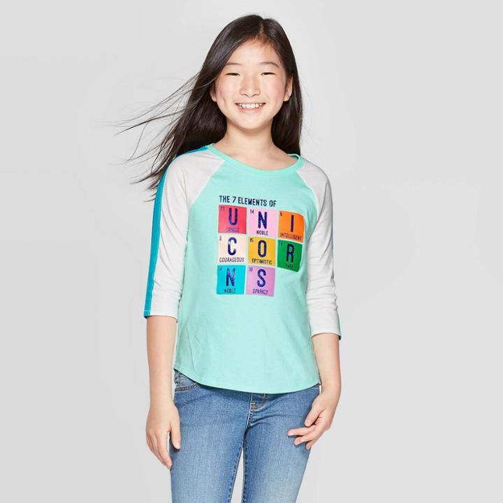 Girls' 3/4 Sleeve Unicorns Print Baseball T-shirt - Cat & Jack