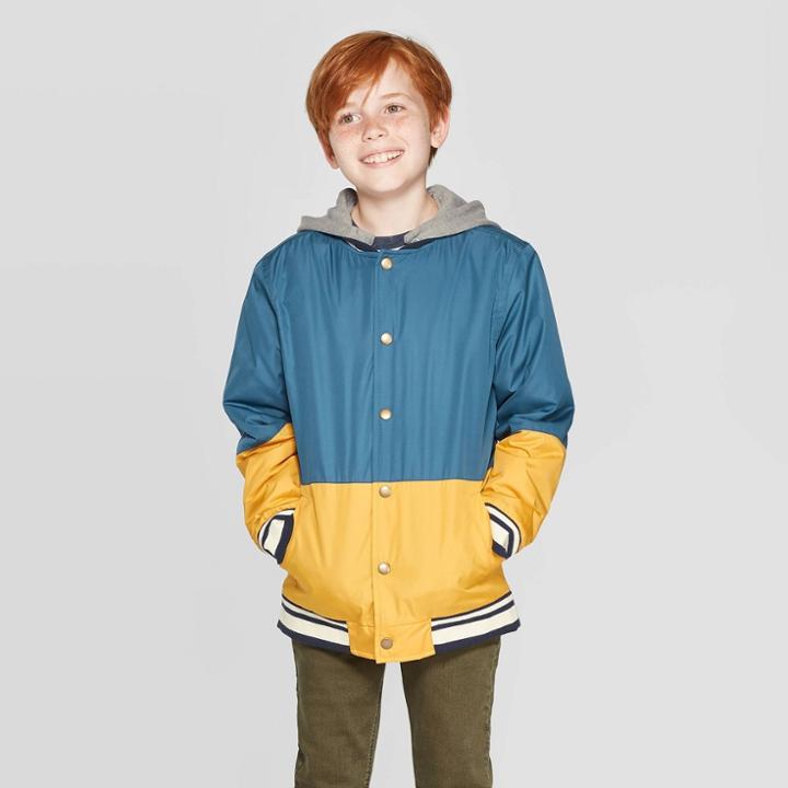 Boys' Long Sleeve Windbreaker Bomber Jackets - Cat & Jack Blue/yellow M, Boy's,