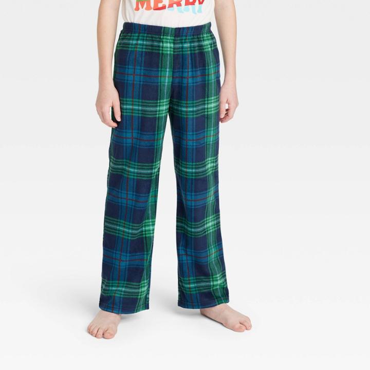 Kids' Holiday Tartan Plaid Fleece Matching Family Pajama Pants - Wondershop Blue