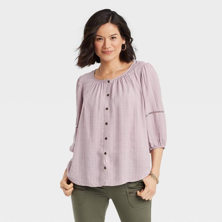 Women's 3/4 Sleeve Button-front Top - Knox Rose Purple