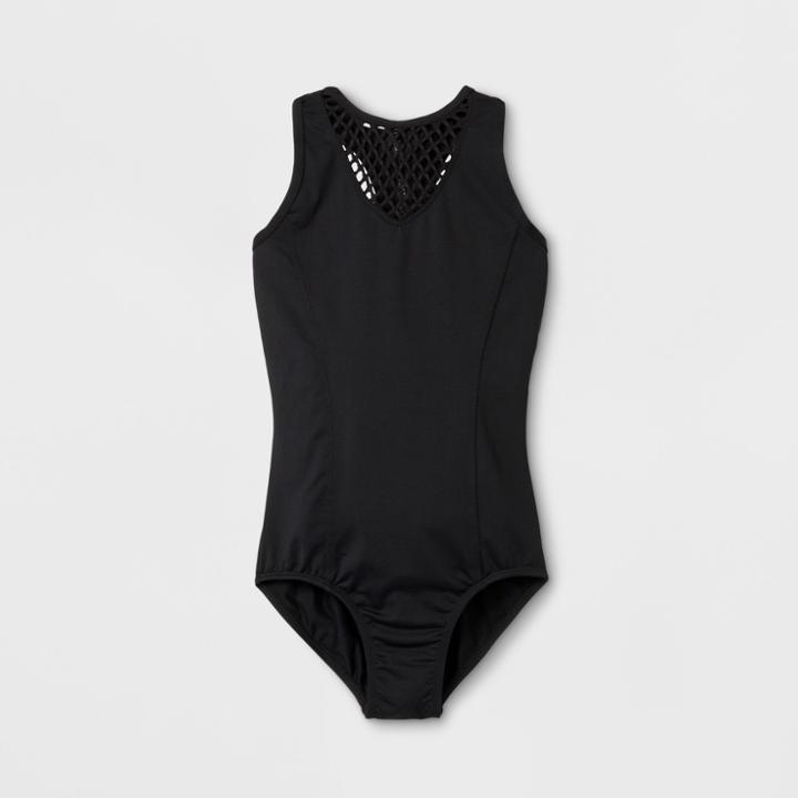 Danshuz Toddler Girls' V-neck Open Back With Zipper Closure Leotard - Black L,