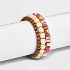 Wood And Pearl Beads Stretch Bracelet Set 3pc - A New Day Pink
