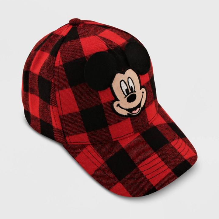 Toddler Mickey Mouse Plaid Hat, Black/red