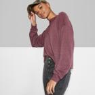 Women's Oversized Long Sleeve Scoop Neck Fleece Henley Shirts - Wild Fable Purple