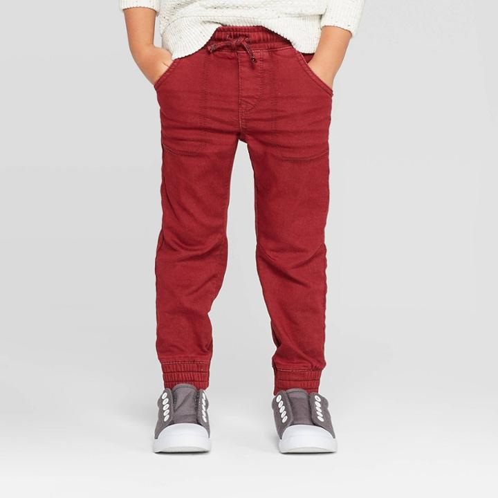 Toddler Boys' Pull-on Jogger Fit Jeans - Cat & Jack Maroon 18m, Toddler Boy's, Red