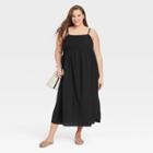 Women's Plus Size Spaghetti Strap Smocked Dress - A New Day Black
