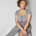 Women's Plus Size Short Sleeve Zip Front Plaid Knit Crop Top - Wild Fable Black/white