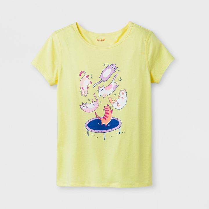 Girls' Adaptive Short Sleeve Cat Graphic T-shirt - Cat & Jack Yellow