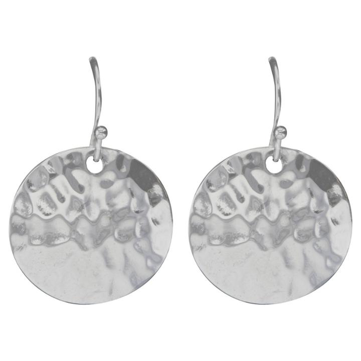 Target Drop Earrings Plated Brass Hammer Textured Disc On Fishhook Clasp -