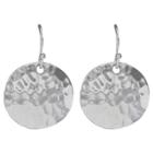 Target Drop Earrings Plated Brass Hammer Textured Disc On Fishhook Clasp -