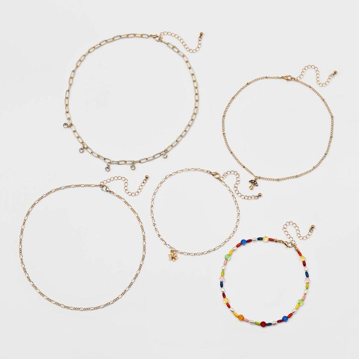 Girls' 5pk Mushroom & Flower Choker Necklace Set - Art Class , Brown
