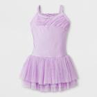 Danshuz Toddler Girls' Camisole Activewear Dress With Pleated Glitter Chiffon Yoke And Triple Layer Glitter Skirt - Lavender 6x-7, Size: