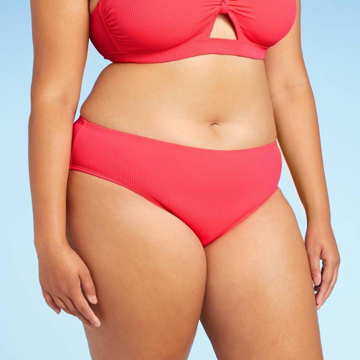 Juniors' Plus Size Ribbed Cheeky Hipster Bikini Bottom - Xhilaration Coral Pink X