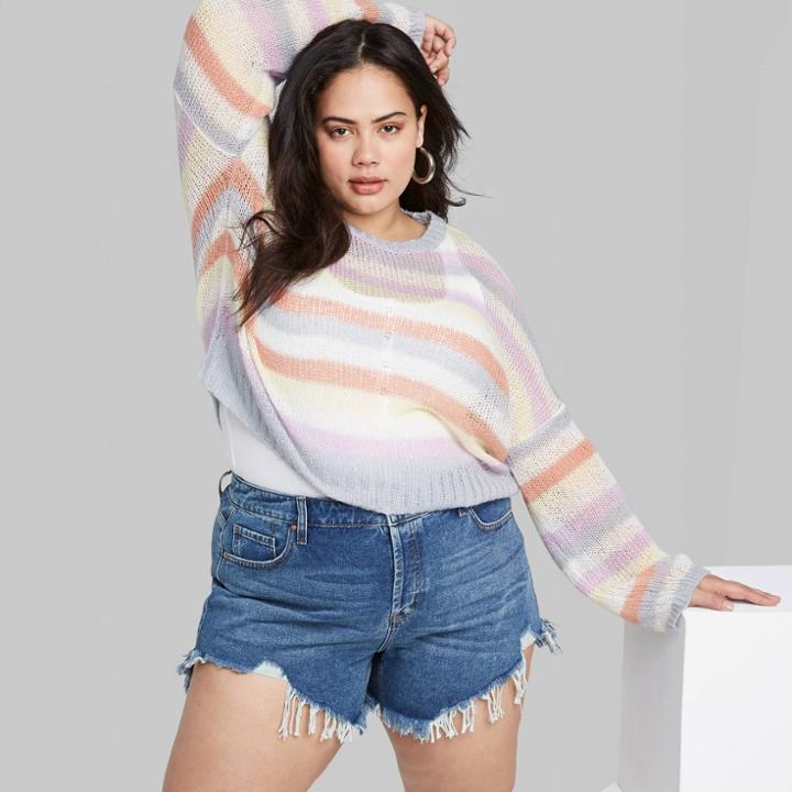 Women's Plus Size High-rise Frayed Jean Shorts - Wild Fable Dark Wash 14w, Women's, Blue