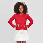 Girls' Long Sleeve Cardigan Sweater - Cat & Jack Red L, Girl's,