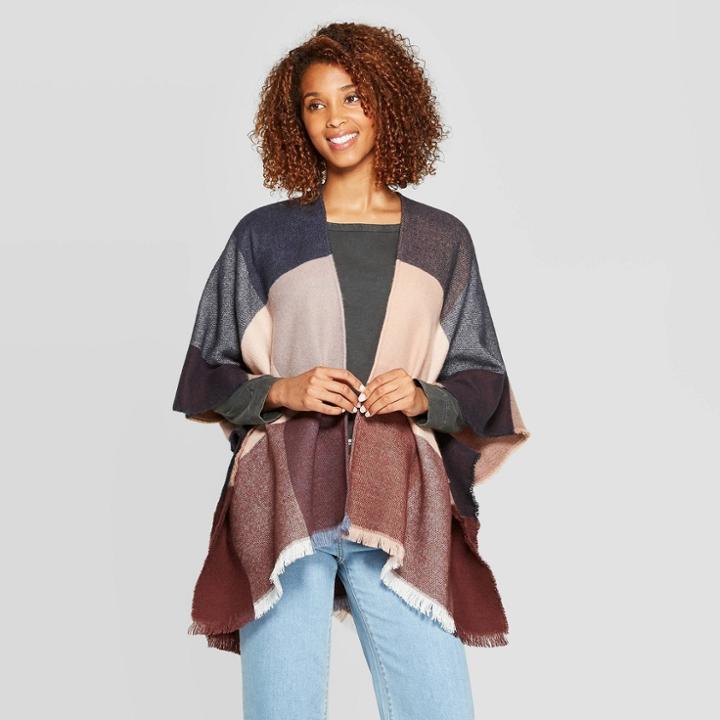 Women's Cozy Check Ruana - Universal Thread Navy