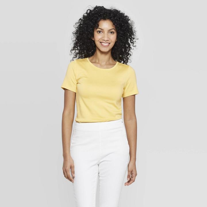 Women's Regular Fit Short Sleeve Crewneck T-shirt - A New Day Yellow