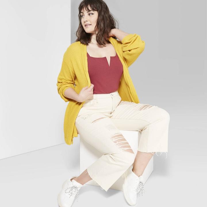 Women's Plus Size Oversized Waffle Cardigan - Wild Fable Gold