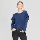 Women's Long Sleeve Ruffle T-shirt - Universal Thread Indigo (blue)