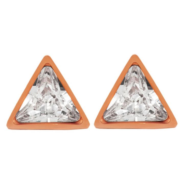 Elya Triangle Stud Earrings With Cubic Zirconia - Rose Gold