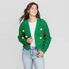 Mighty Fine Women's Loop With Poms Long Sleeve Sweater (juniors') - Green