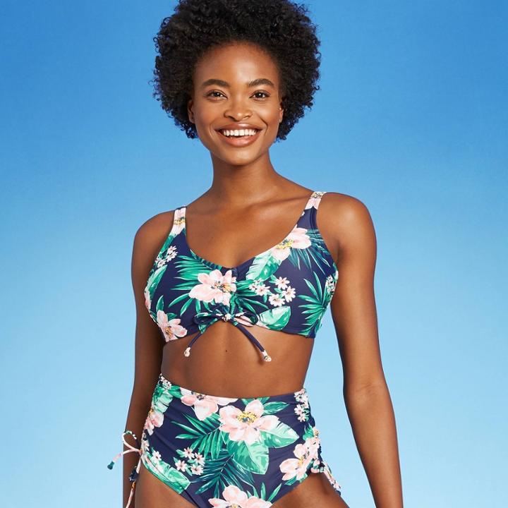 Women's Cinch-front Sea Breeze Bikini Top - Kona Sol Navy D/dd Cup, Blue/blue