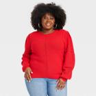 Women's Plus Size Crewneck Pointelle Sweater - Knox Rose Red