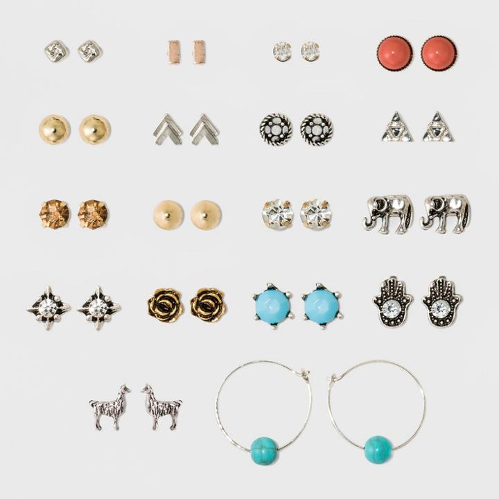 Stone And Flower With Llama And Elephant Multi Earring Set 18ct - Wild Fable,