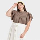 Women's Plus Size Flutter Short Sleeve Eyelet Top - A New Day Brown