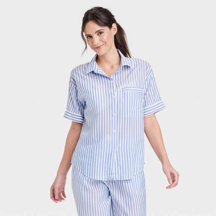 Women's Simply Cool Short Sleeve Notch Collar Top - Stars Above Blue